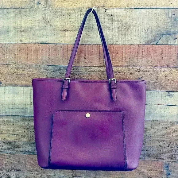 Micheal Kors Plum Jet Set Saffiano Leather Tote - Picture 2 of 16